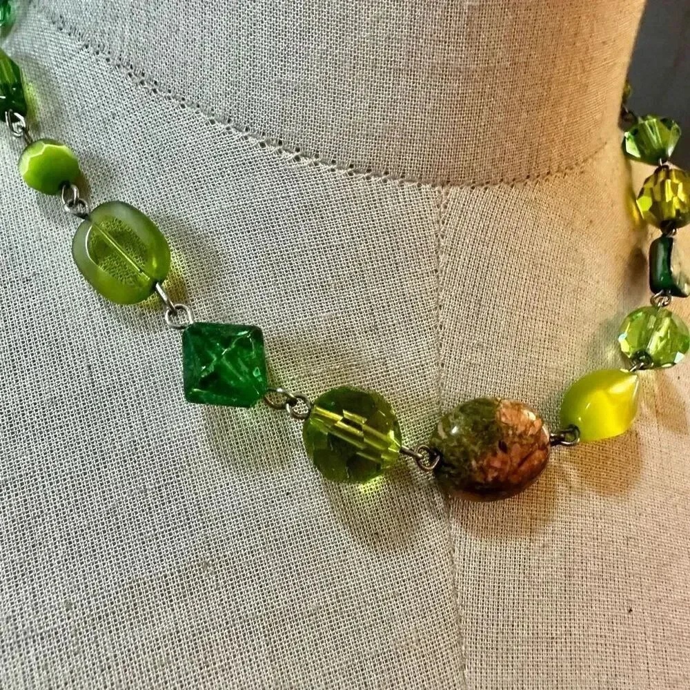 Unakite abalone green beaded necklace
